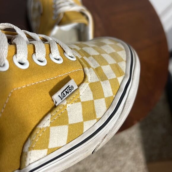 🔥VANS Off The Wall Lace Up Sneakers - Golden Yellow/White Checkered - EXCELLENT - Picture 8 of 11